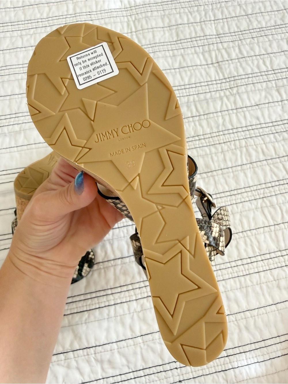 NWT Jimmy Choo Snake Embossed Strappy Sandals Wedge Platform size 39 - Picture 8 of 10